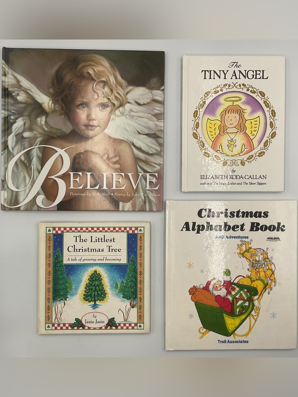 Vintage Kids HC Christmas Books Lot x4 Believe Littlest Tree Alphabet Tiny Angel